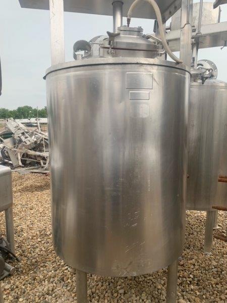 250 Gallon Stainless Steel Jacketed Mix Tank, FV Internal, 100 psi Jacket