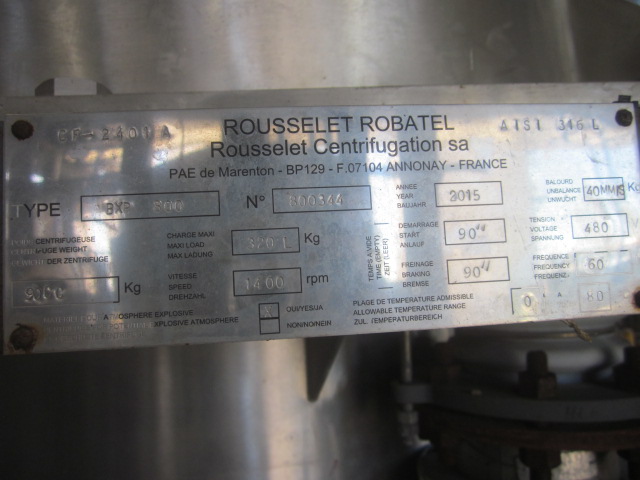 Robatel BXP-800 800mm Dia. Mono-Stage Extractor Centrifuge