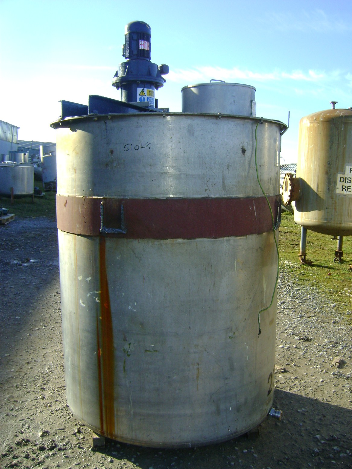 2,500 Litre Stainless Steel Vertical Mixing Vessel, 1300mm Dia x 1900mm Straight Side