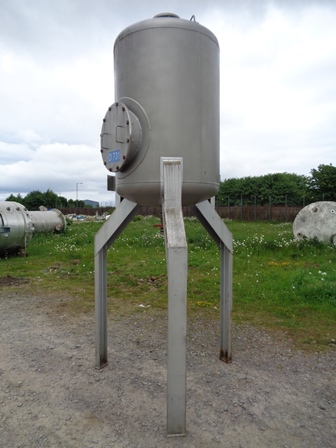 1,000 Litre Oliver Y Battle 304 Stainless Steel Vertical Receiver Vessel, 1000mm Dia x 1250mm Straight Side