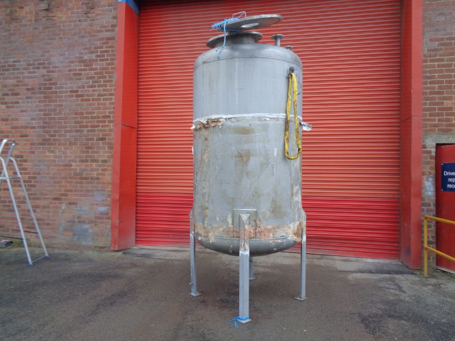 3,000 Litre Mcmillan Stainless Steel Vertical Storage Vessel, 1400mm Dia x 2000mm Straight Side